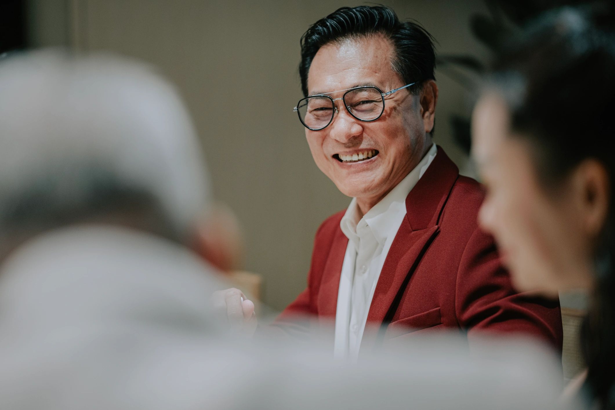 Smiling restaurant guest during dinner